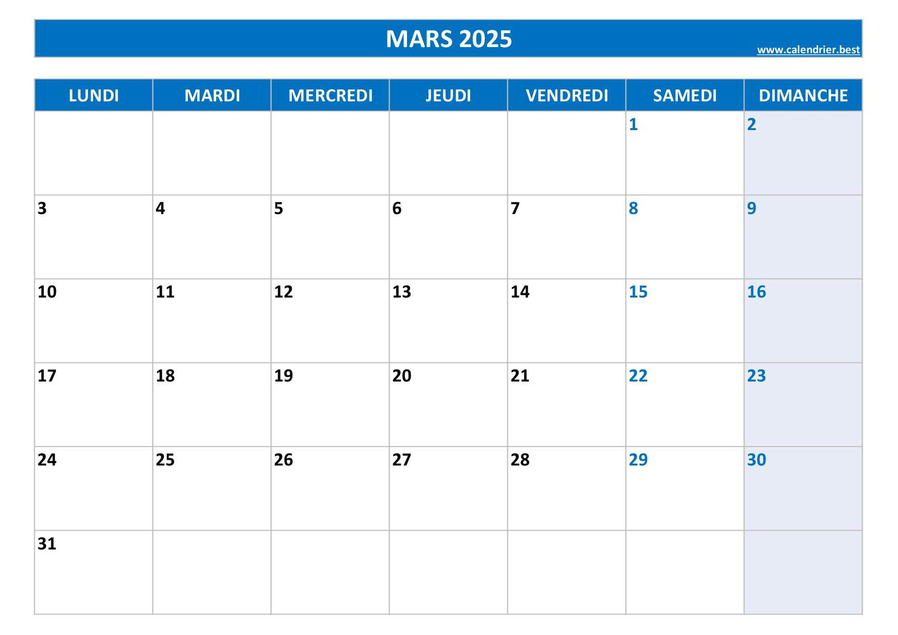 Calendrier Mars 2025 À Consulter Ou Imprimer -Calendrier.best | Calendrier Mars 2025