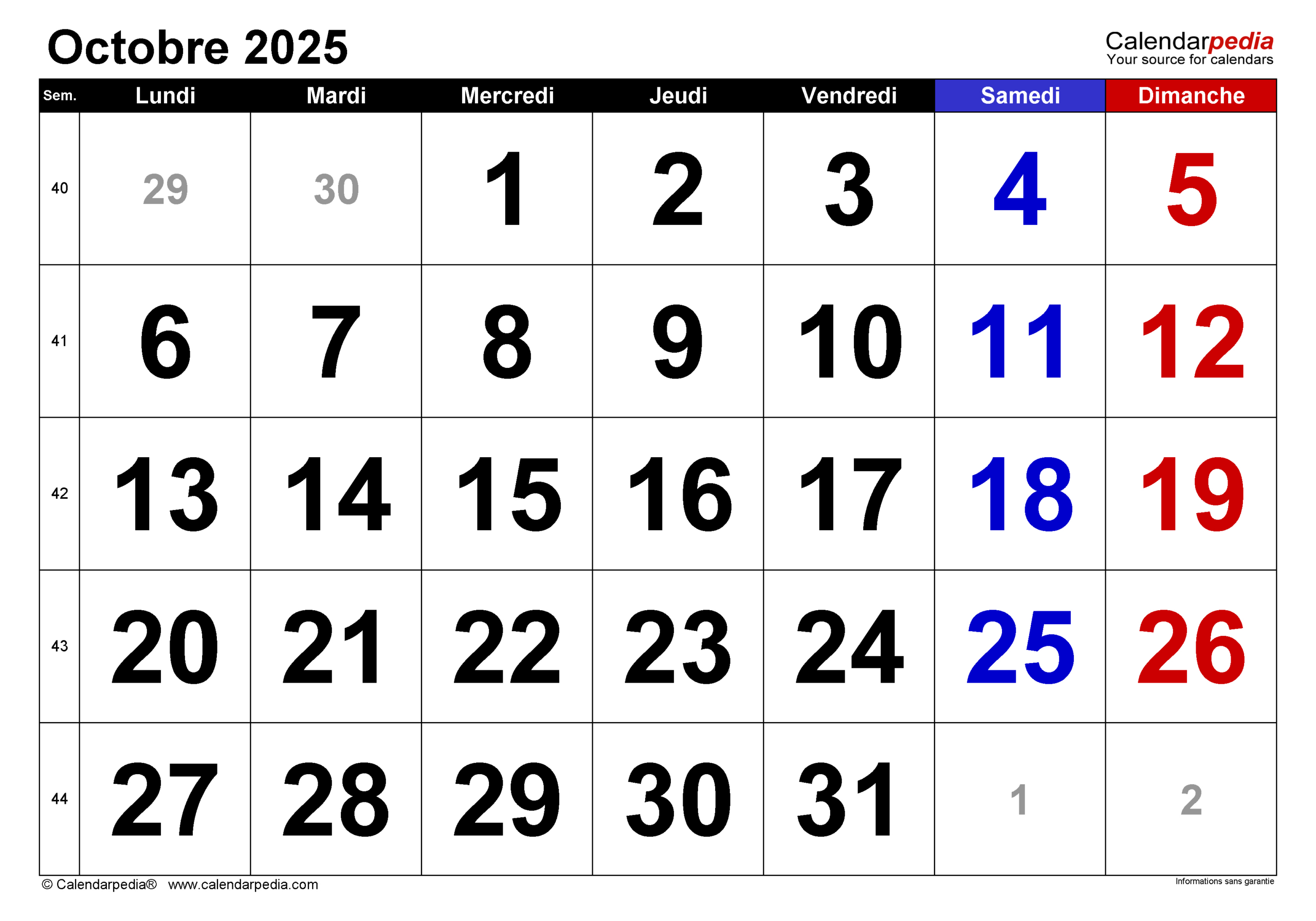 Calendrier Octobre 2025 Excel, Word Et Pdf - Calendarpedia | Calendrier Octobre 2025