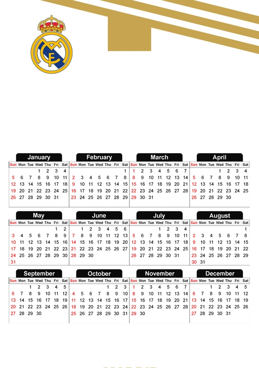 Calendrier Photo 30X43Cm Format A3 Real Madrid Maillot Football | Calendrier Real Madrid 2024 2025