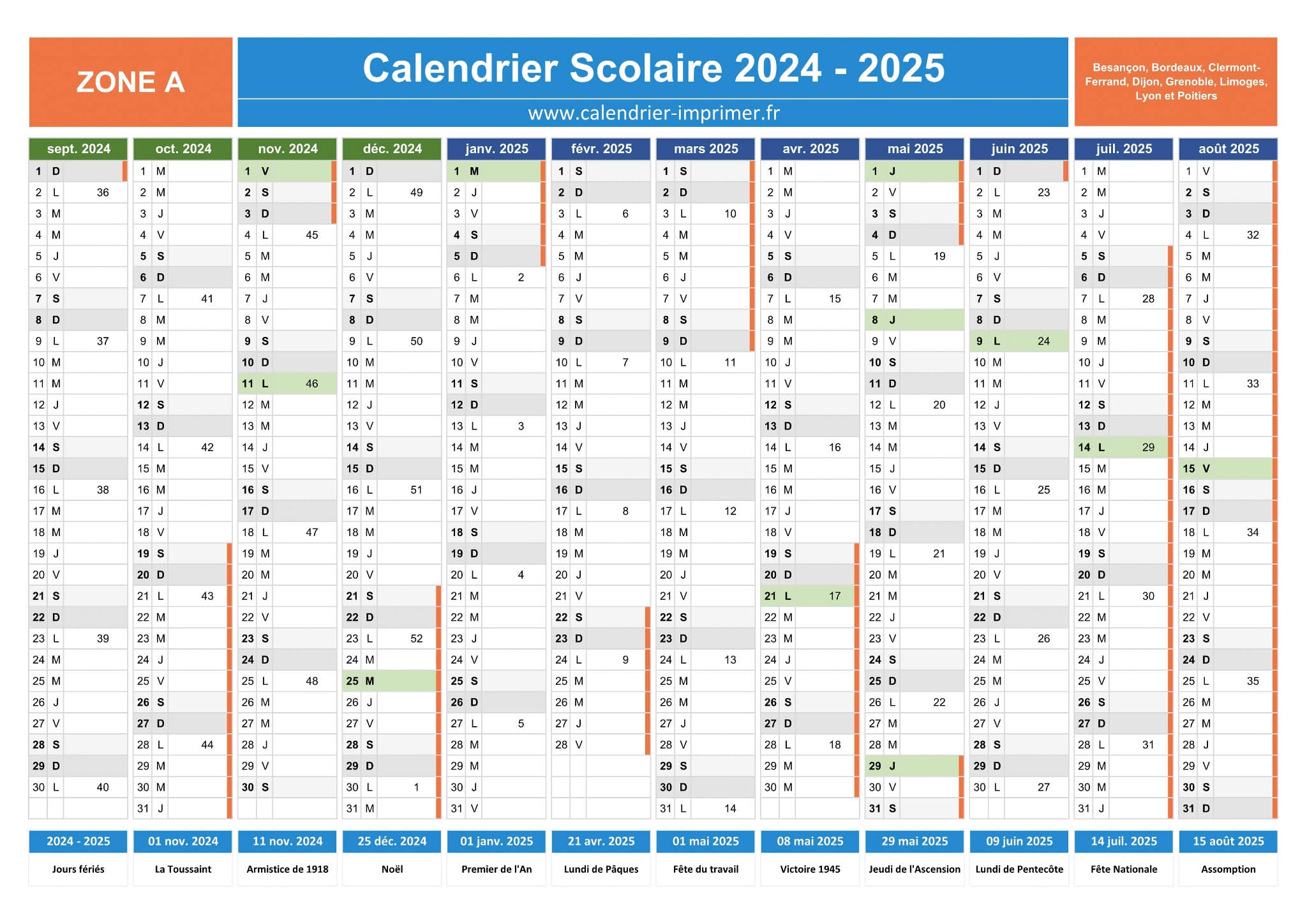 Calendrier Scolaire 2024-2025 À Imprimer | 2024 2025 Calendrier