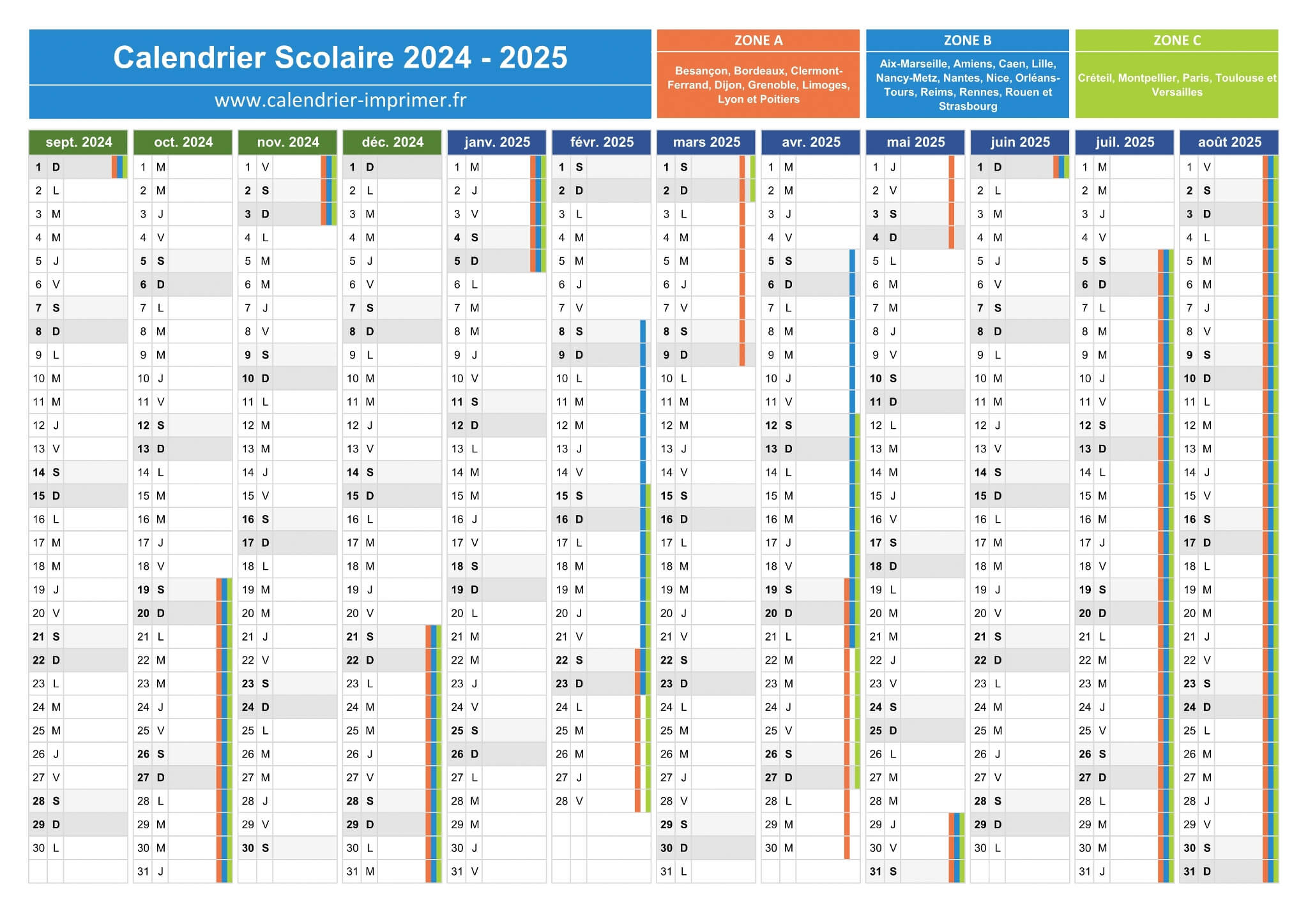 Calendrier Scolaire 2024-2025 À Imprimer | Calendrier Universitaire Bordeaux 2024 2025