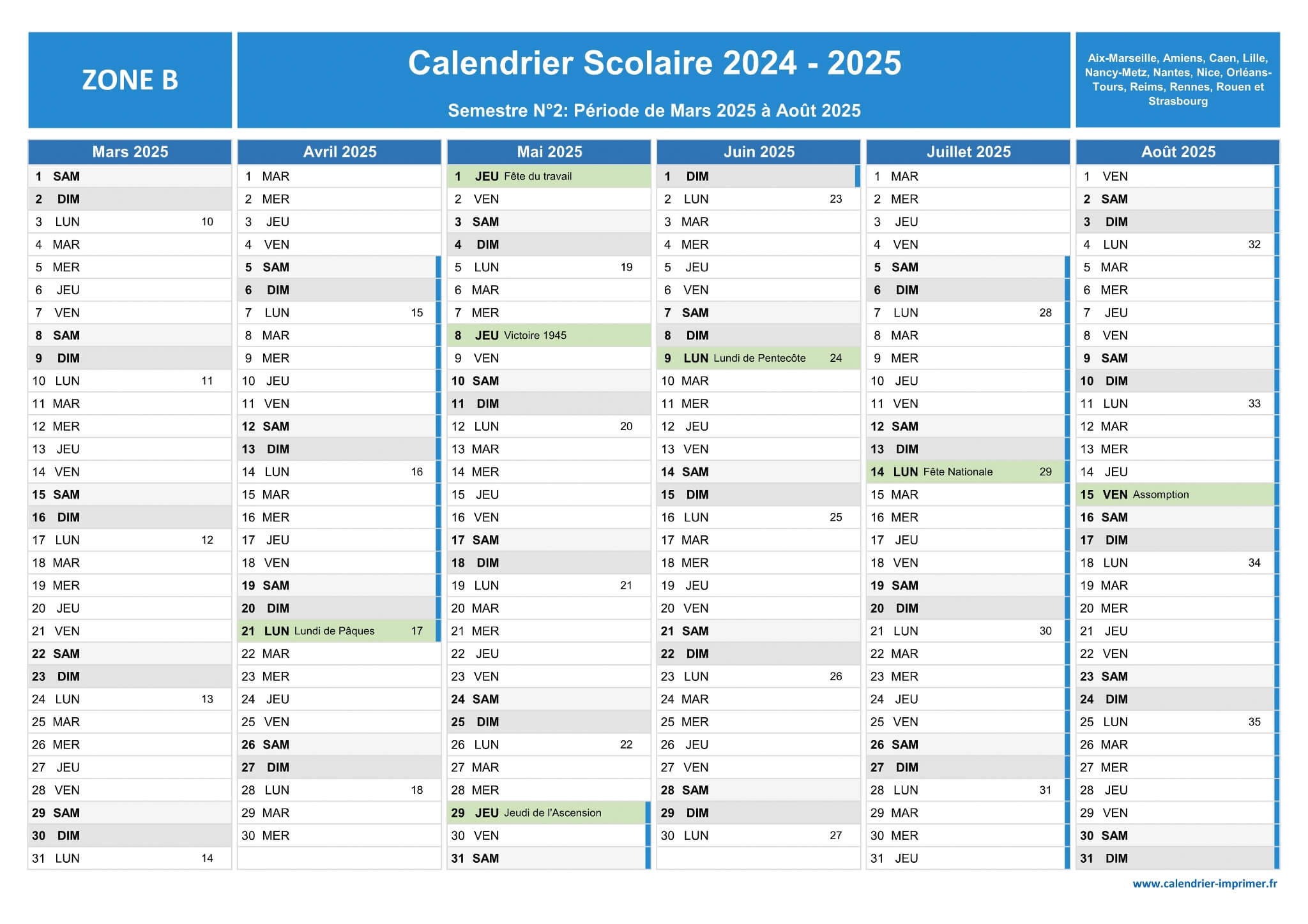 Calendrier Scolaire 2024-2025 À Imprimer | Calendrier Vacances Scolaires 2024 Et 2025 À Imprimer