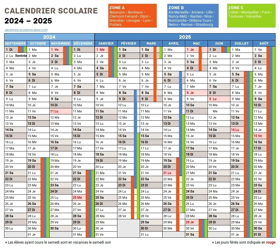 Calendrier Scolaire 2024-2025 : Dates Clés Et Astuces Pour | 2024 Calendrier 2025 Avec Jours Fériés Vacances Scolaires