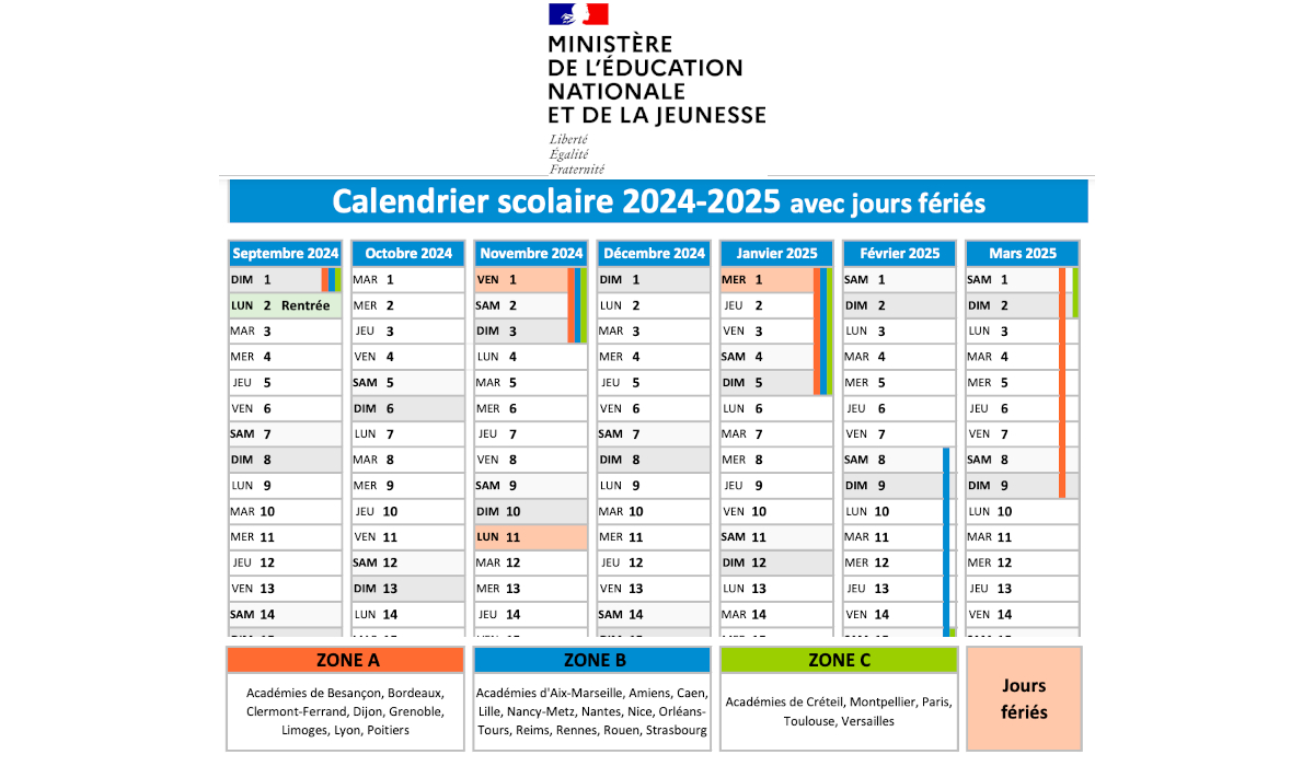 Calendrier Scolaire 2024-2025 Pdf Education Nationale | Calendrier 2024 Scolaire 2025 Éducation Nationale