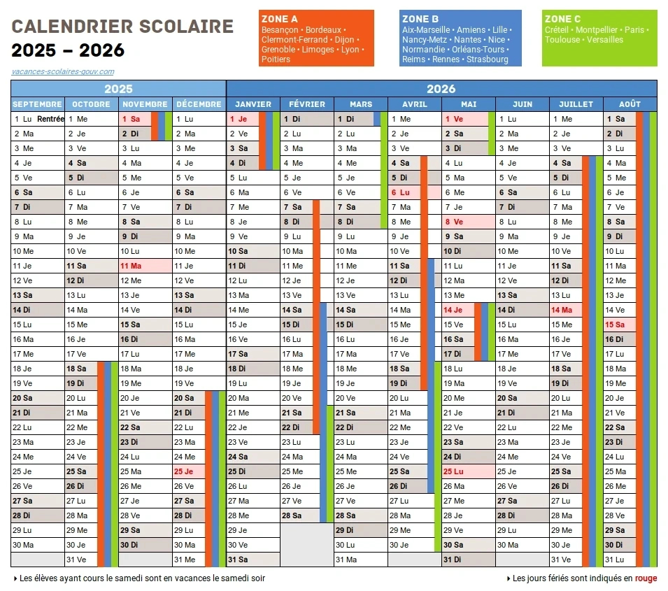 Calendrier Scolaire 2025 2026 Officiel Calendrier 2025