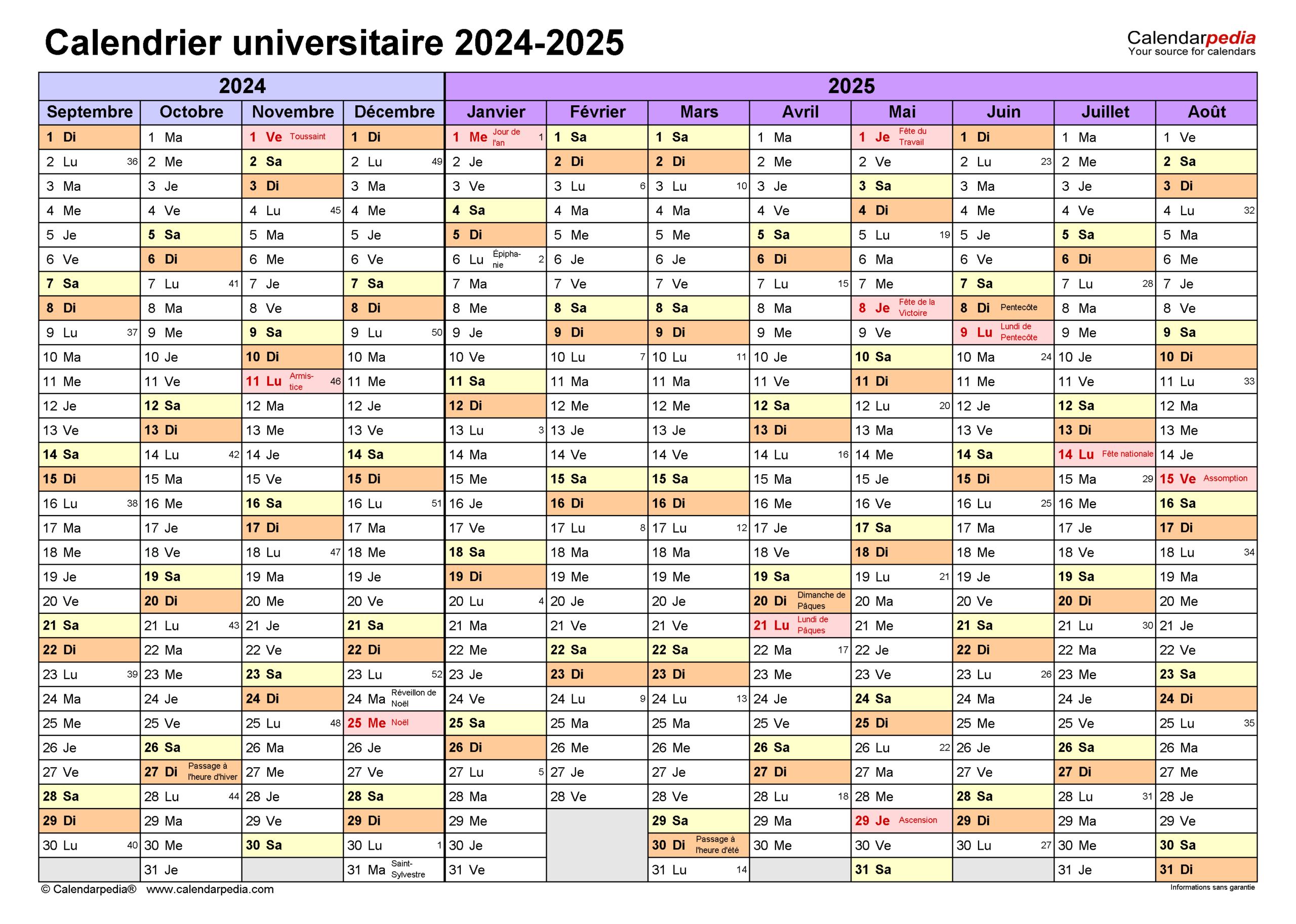 Calendrier Universitaire 2024-2025 Excel, Word Et Pdf | Calendrier Universitaire 2024 2025