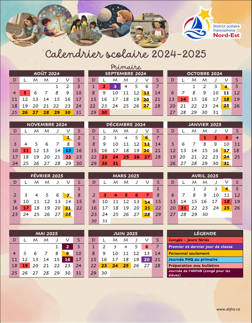 Calendriers Scolaires 2024-2025 - District Scolaire Francophone | Calendrier Vacances Scolaires 2025 Nord