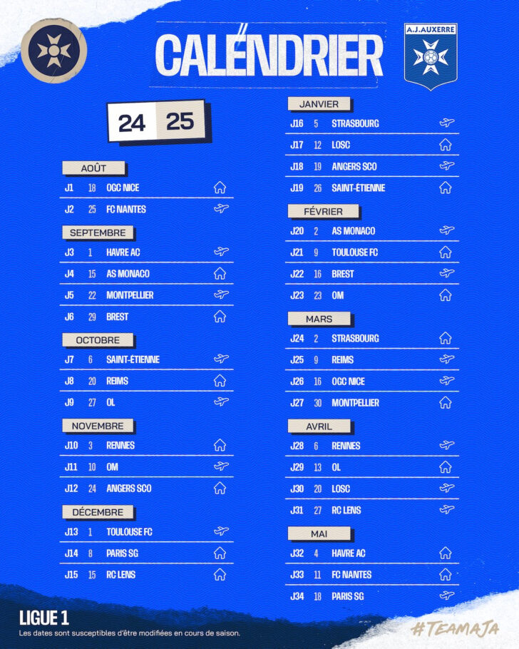 Calendrier Ligue 1 2024 2025