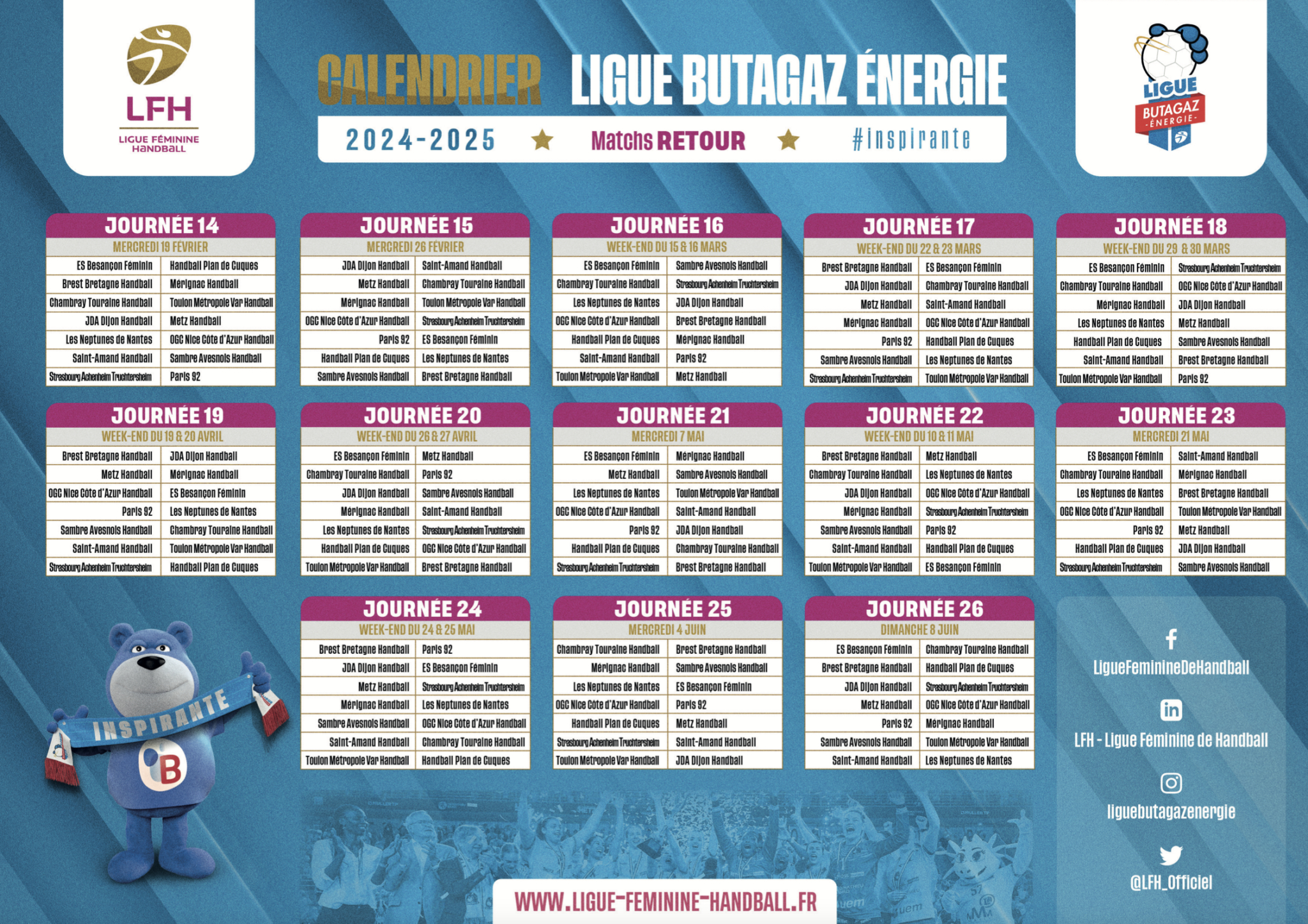 Découvrez Le Calendrier Des Oppositions En Ligue Butagaz Énergie | Calendrier Handball Féminin 2024 2025