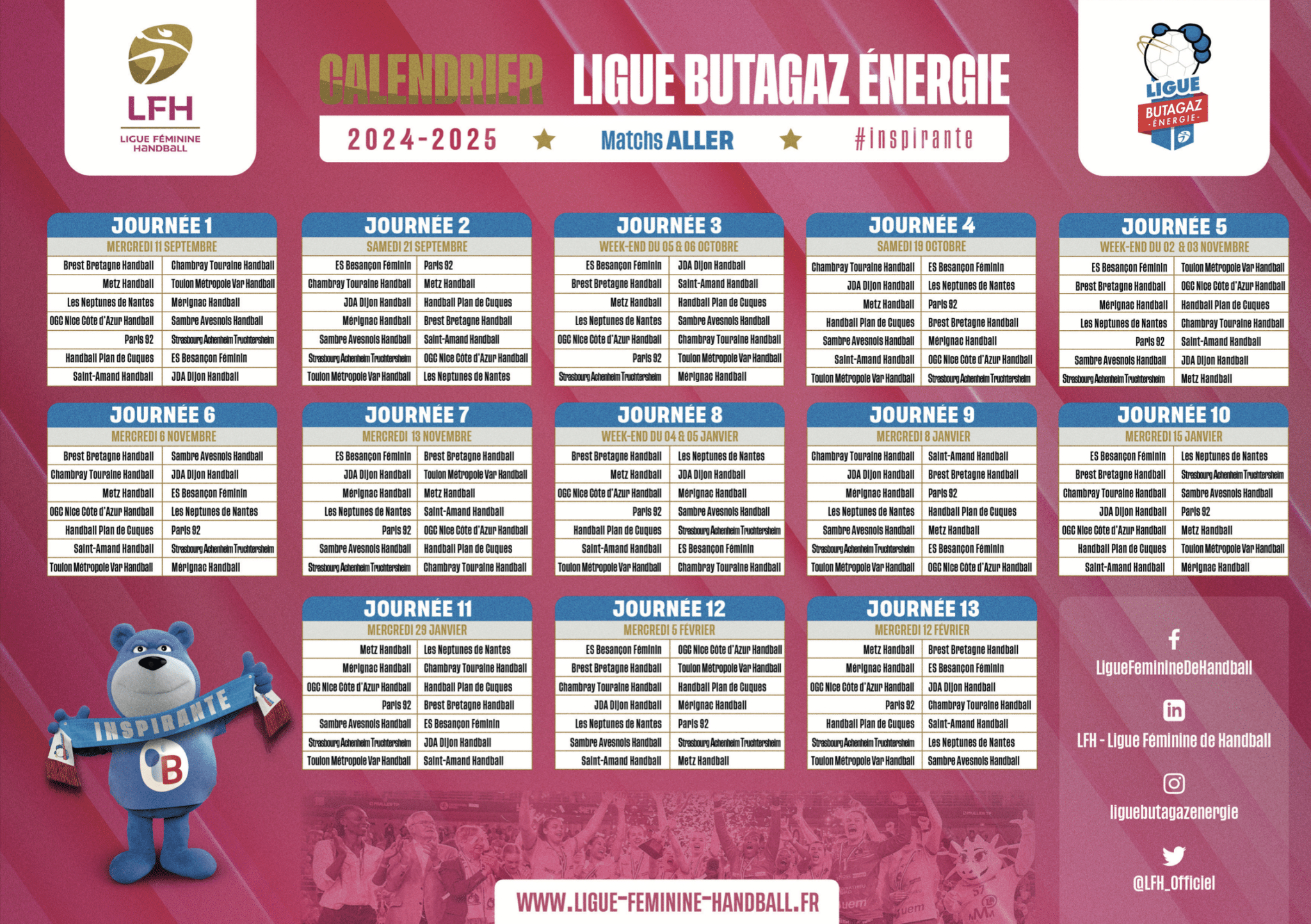 Découvrez Le Calendrier Des Oppositions En Ligue Butagaz Énergie | Calendrier Handball Féminin 2024 2025