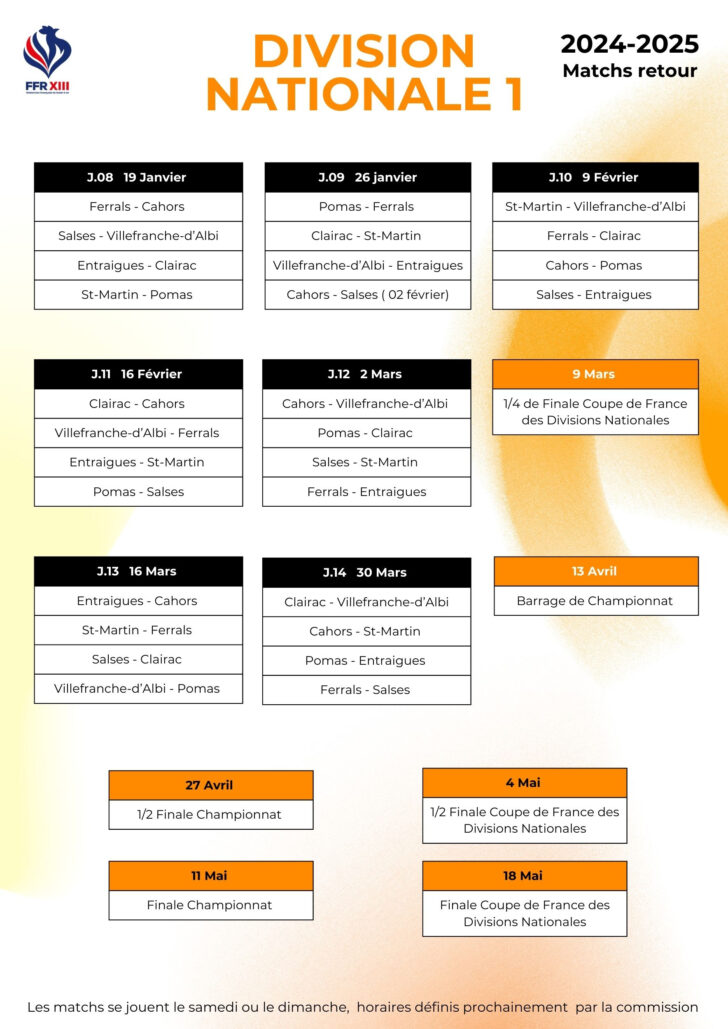 Calendrier Federale 1 2025