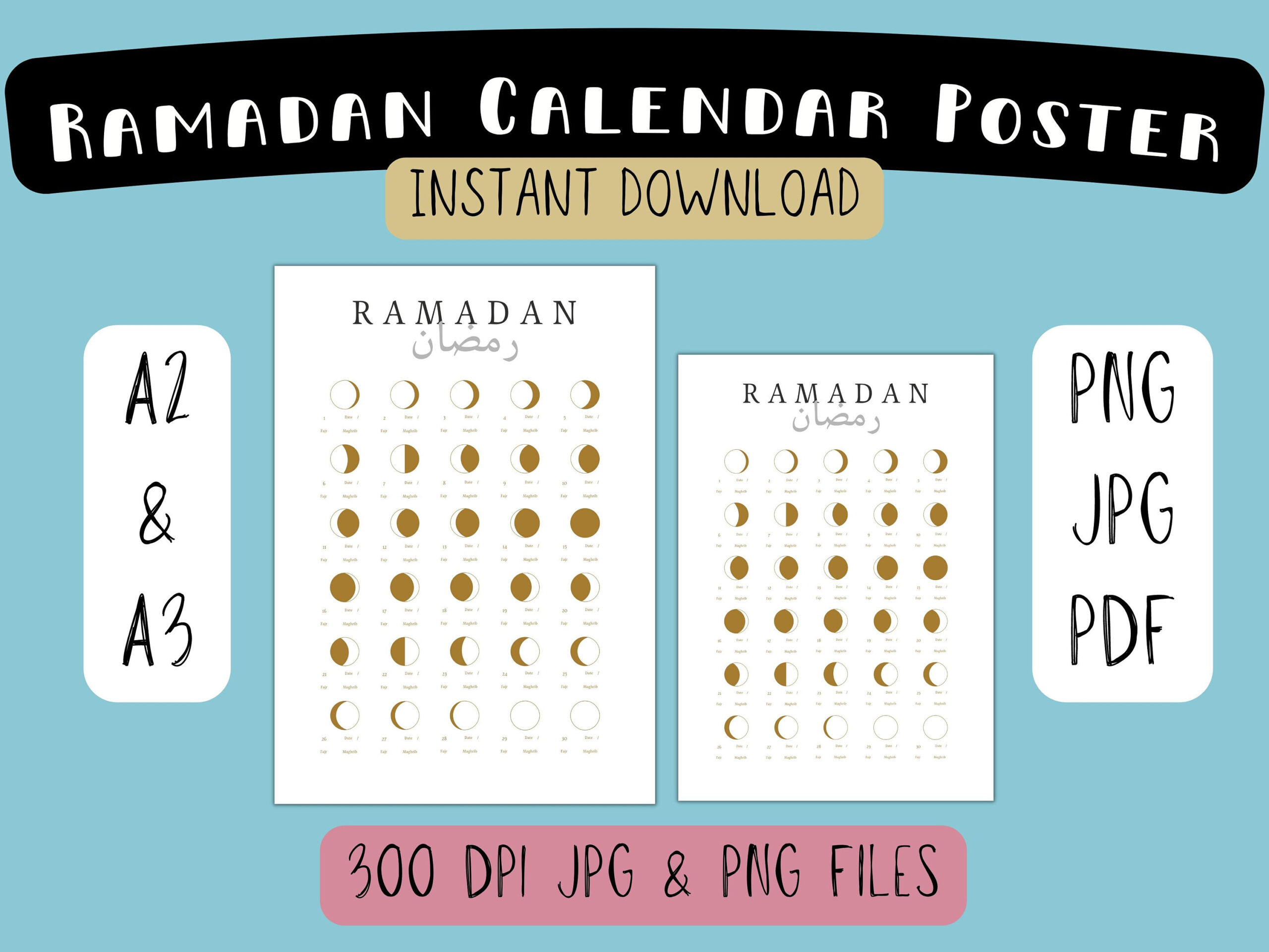 Druckbares Ramadan 2025 Kalender Islamisches Wandposter A2 / A3 | Calendrier Ramadan 2025