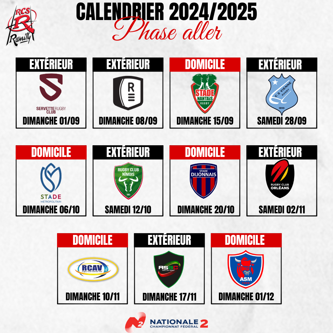 𝐂𝐀𝐋𝐄𝐍𝐃𝐑𝐈𝐄𝐑 𝐍𝐀𝐓𝐈𝐎𝐍𝐀𝐋𝐄 𝟐 | Rcsr, Site Officiel | Calendrier Nationale 2 Rugby 2024 2025