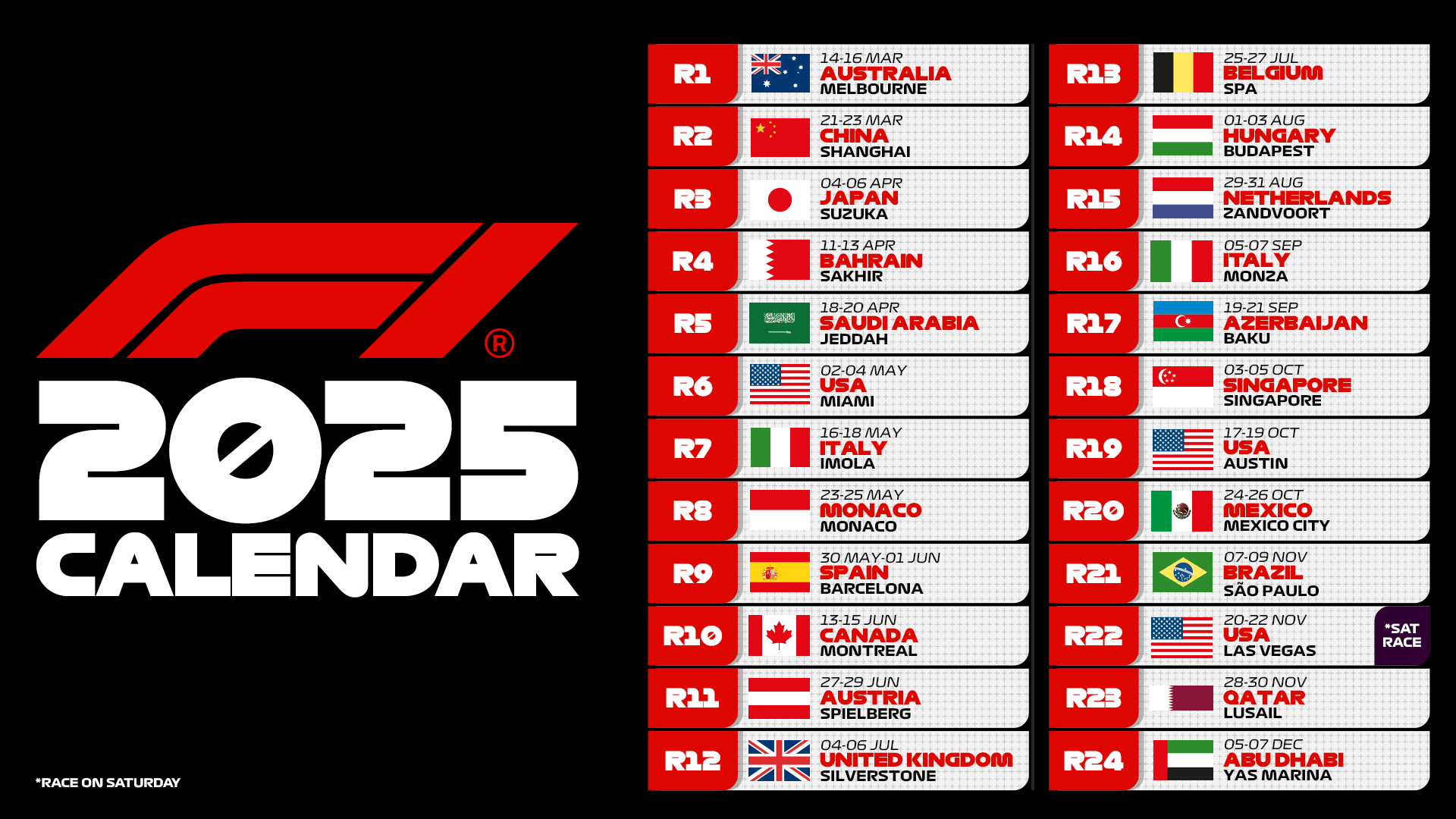 F1 2025 Calendar In Full: Fia And Formula 1 Announce Calendar For | Calendrier 2025 F1