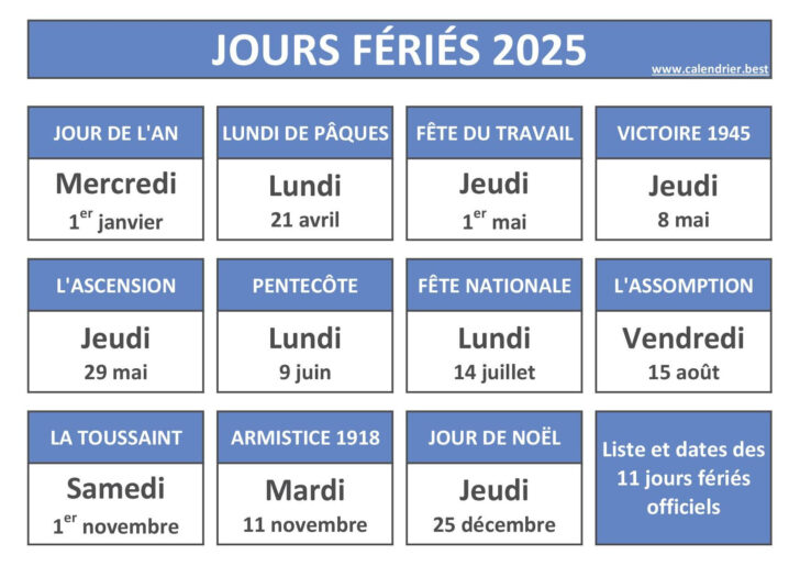 Calendrier 2025 Avec Jours Fériés