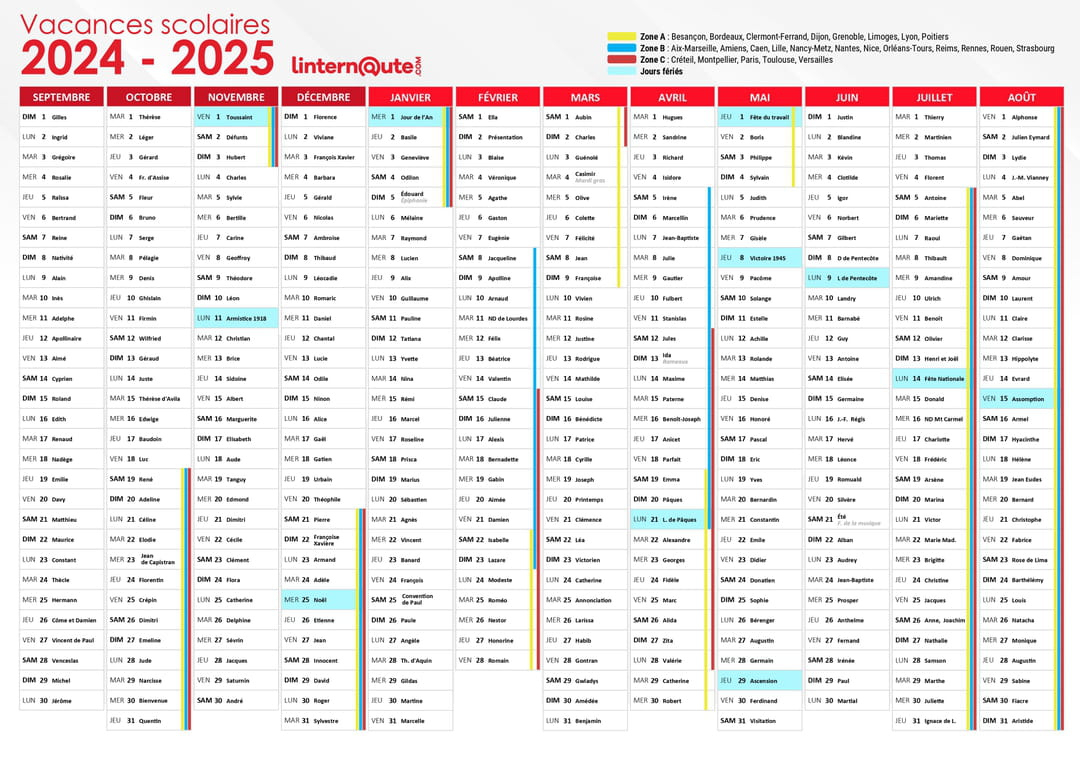 Jours Fériés : Date Du Jour Restant En 2024, Le Calendrier 2025 | Calendrier 2024 2025 Avec Jours Fériés