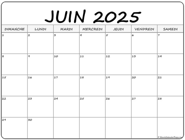 Calendrier Juin 2025