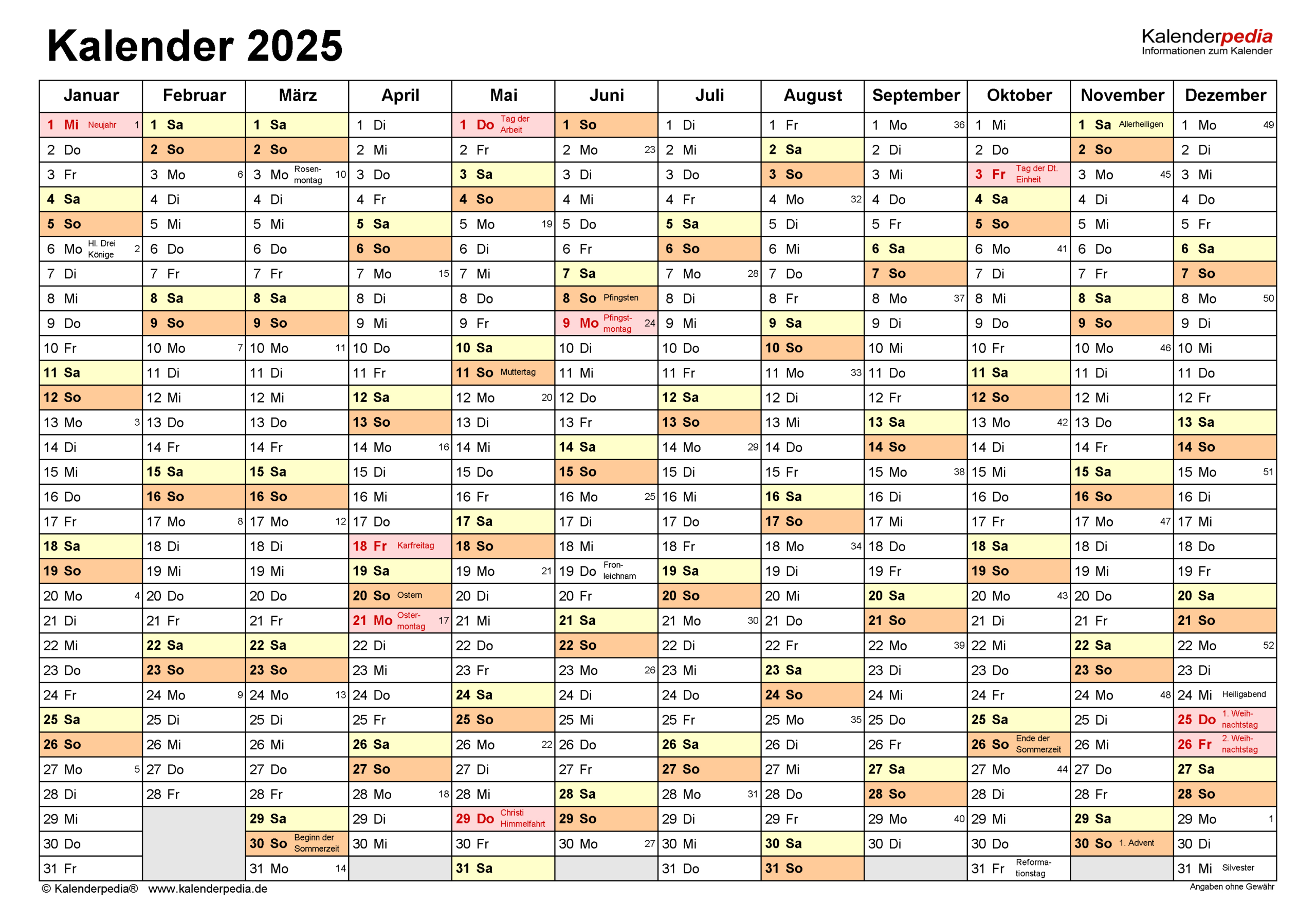 Kalender 2025 Zum Ausdrucken Als Pdf (19 Vorlagen, Kostenlos) | Almanach 2025 Zum Ausdrucken