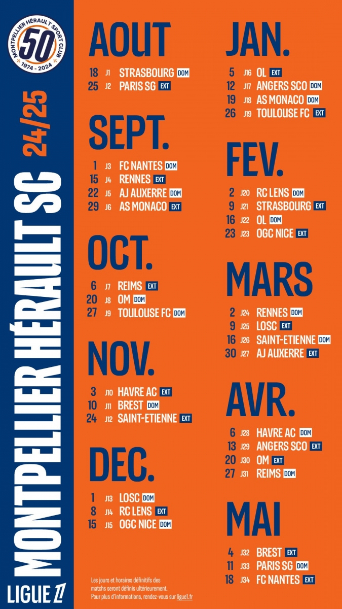 Le Calendrier 2024/2025 Est Sorti ! - Mhsc Foot | Calendrier Foot 2024 2025