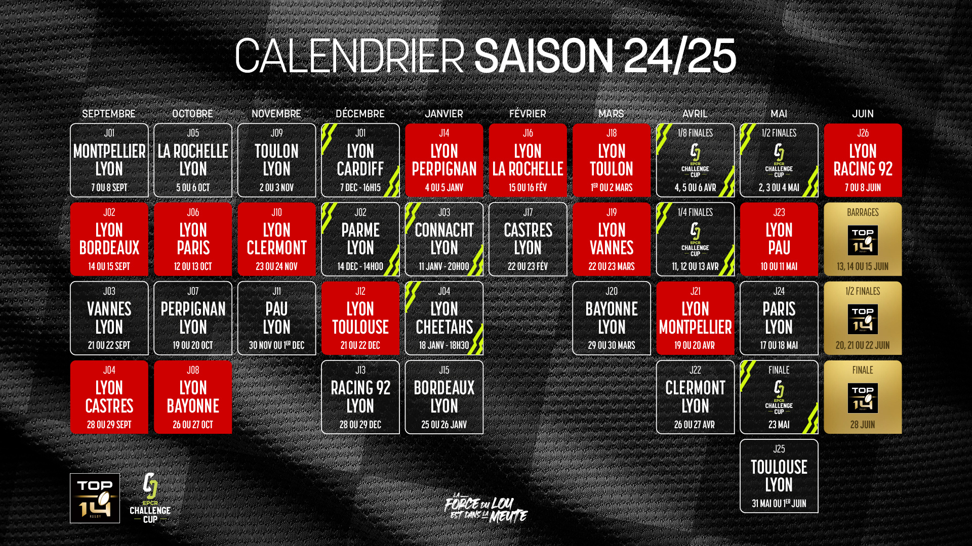 Le Calendrier 2024/2025 | Lou Rugby | Calendrier Lou Rugby 2024 2025