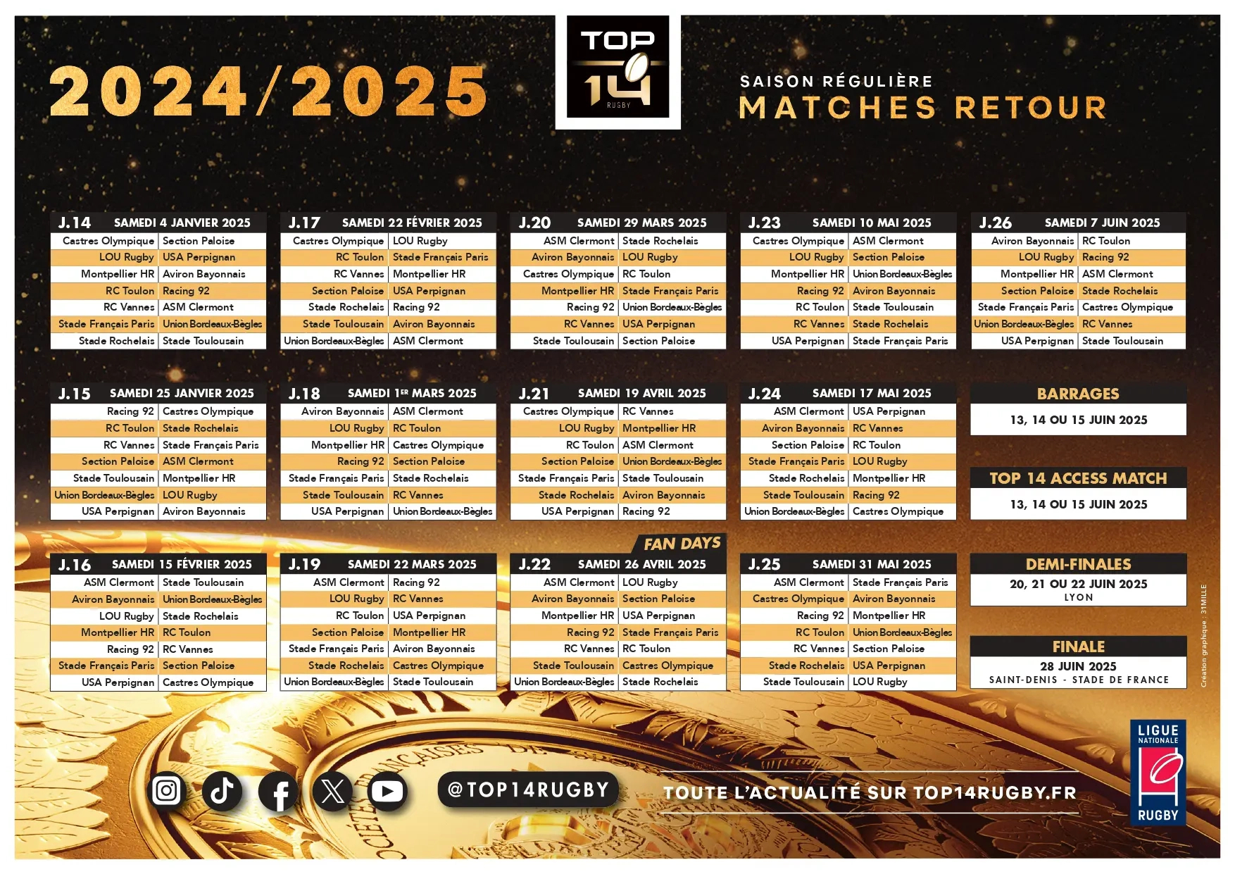 Le Calendrier Complet Du Top 14 2024-2025. Rc Vannes Vs Stade | Calendrier Pro D2 2024 2025