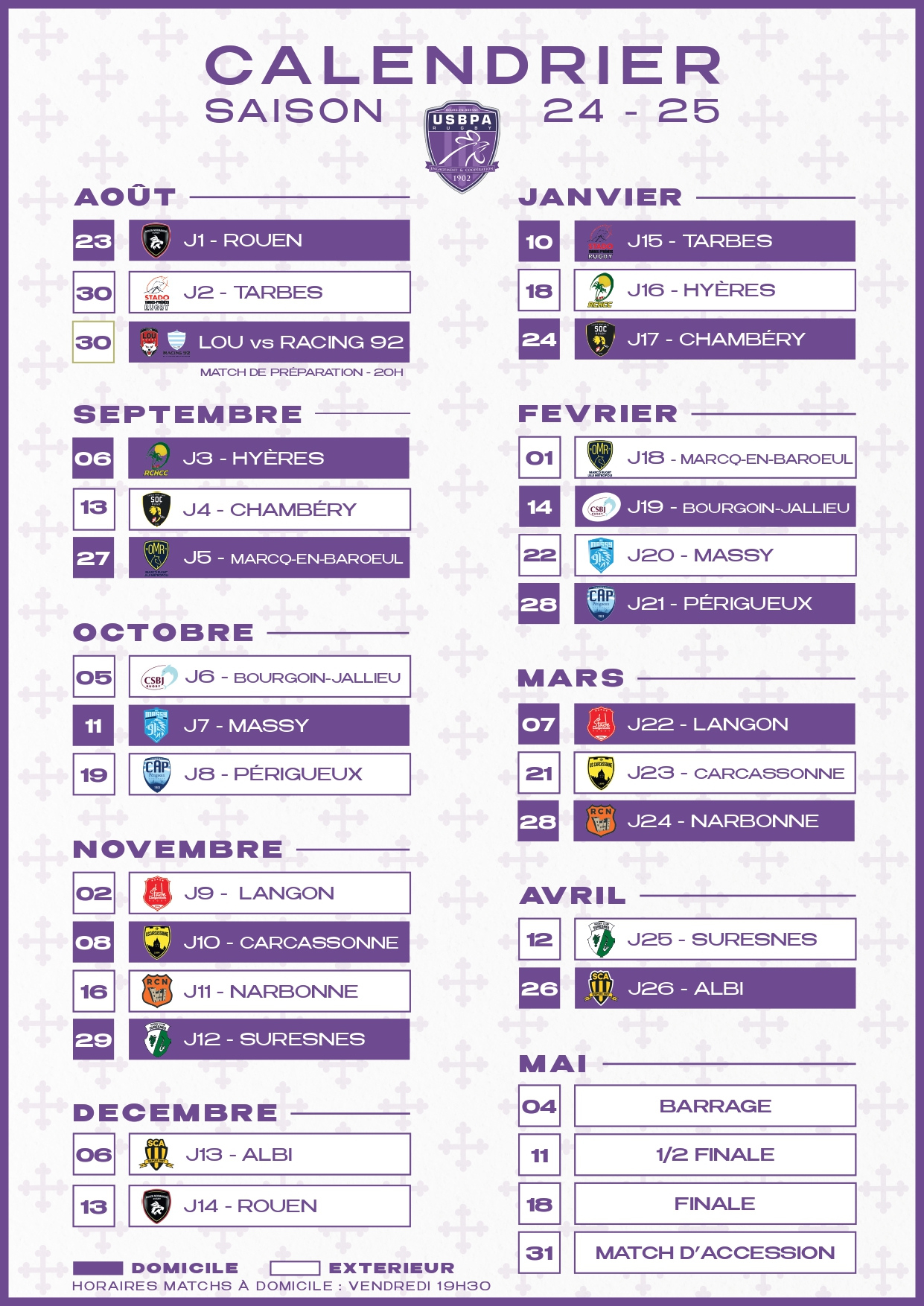 Le Calendrier De La Nationale - Usbpa Rugby | Calendrier Nationale 2 Rugby 2025