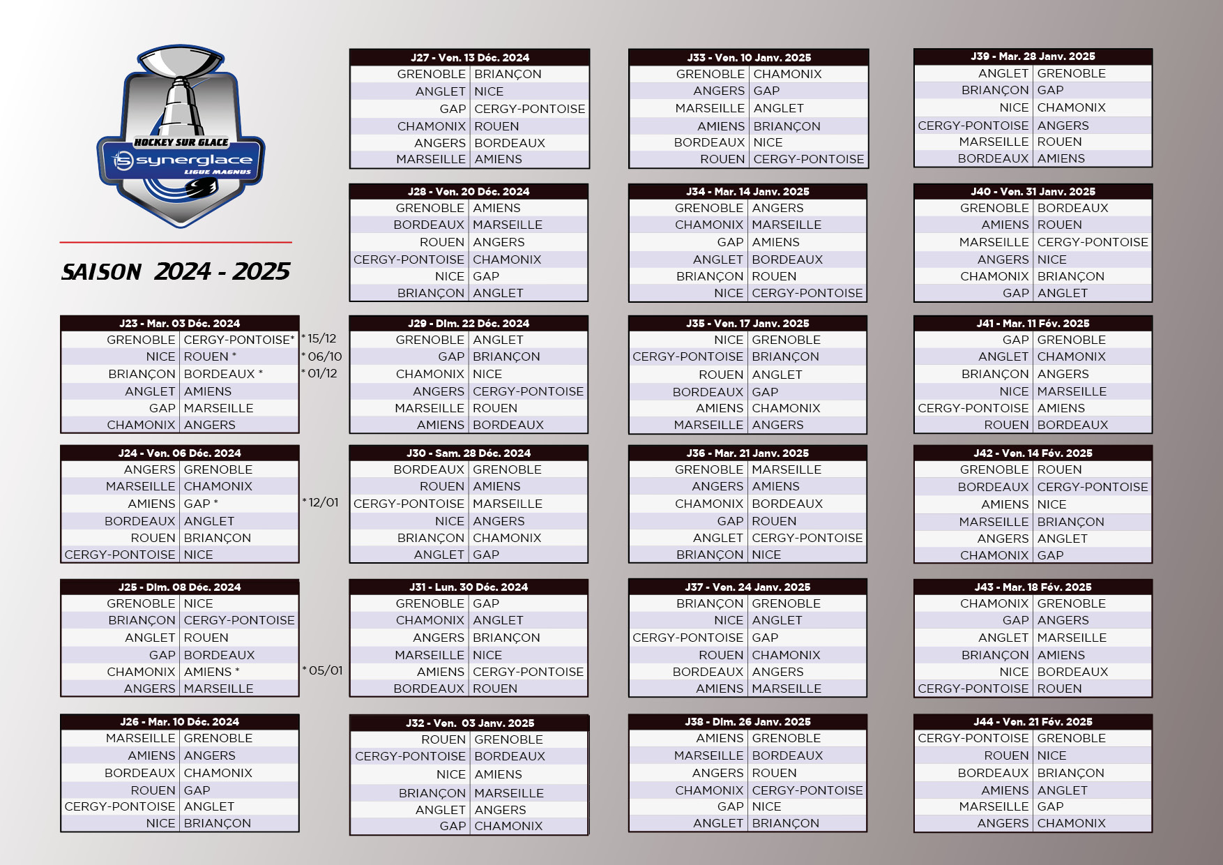 Le Calendrier De La Saison 2024-2025 - Synerglace Ligue Magnus | Calendrier Ldc 2025