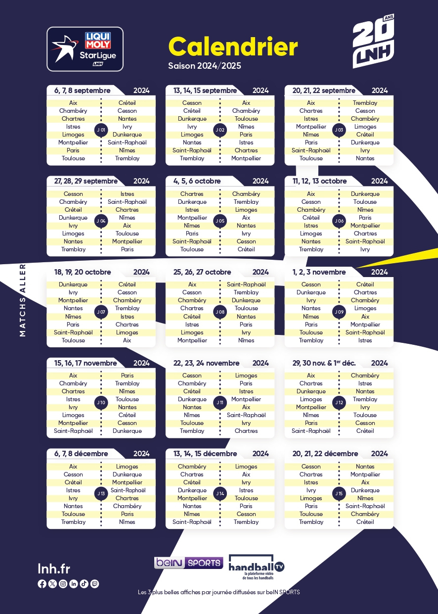 Le Calendrier De Liqui Moly Starligue Version 2024-2025 Est | Calendrier Handball 2024 2025