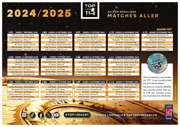 Calendrier Aviron Bayonnais 2024 2025