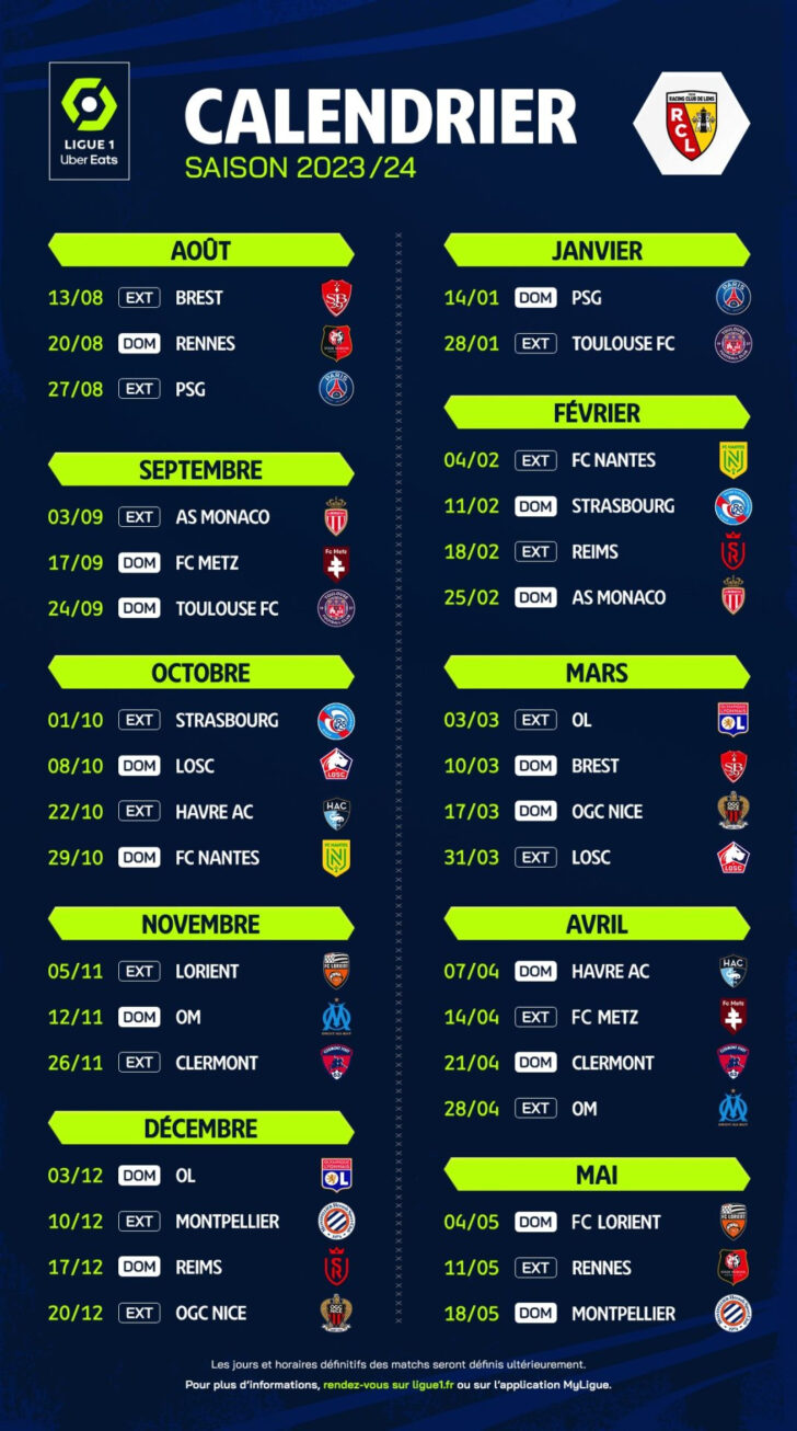 Calendrier Ligue 1 2025