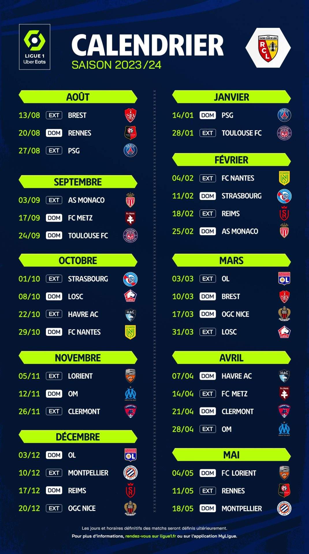 Ligue 1 - Ligue 2 2023-2024 Les Calendriers Complets De La Saison | Calendrier Ligue 1 2025