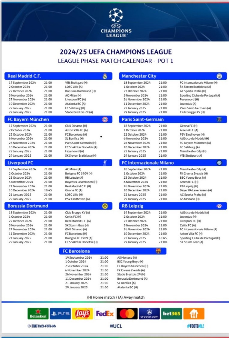 Madrid Universal On X: &amp;quot;❗️Official: Real Madrid + All Pot One | Calendrier Champions League 2025