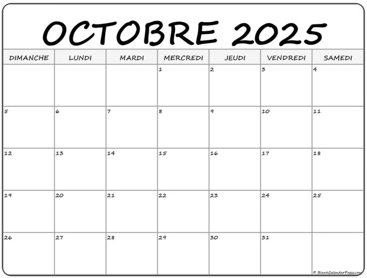 Calendrier Octobre 2025