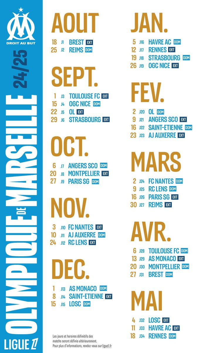 Olympique De Marseille On X: &amp;quot;📆 𝗖𝗔𝗟𝗘𝗡𝗗𝗥𝗜𝗘𝗥 | Calendrier Match Om 2024 2025