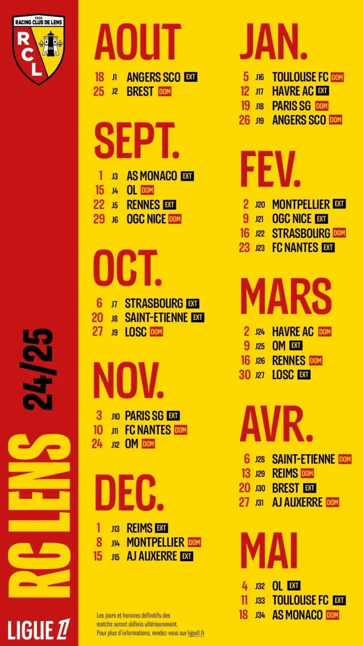 Calendrier Rcv 2025