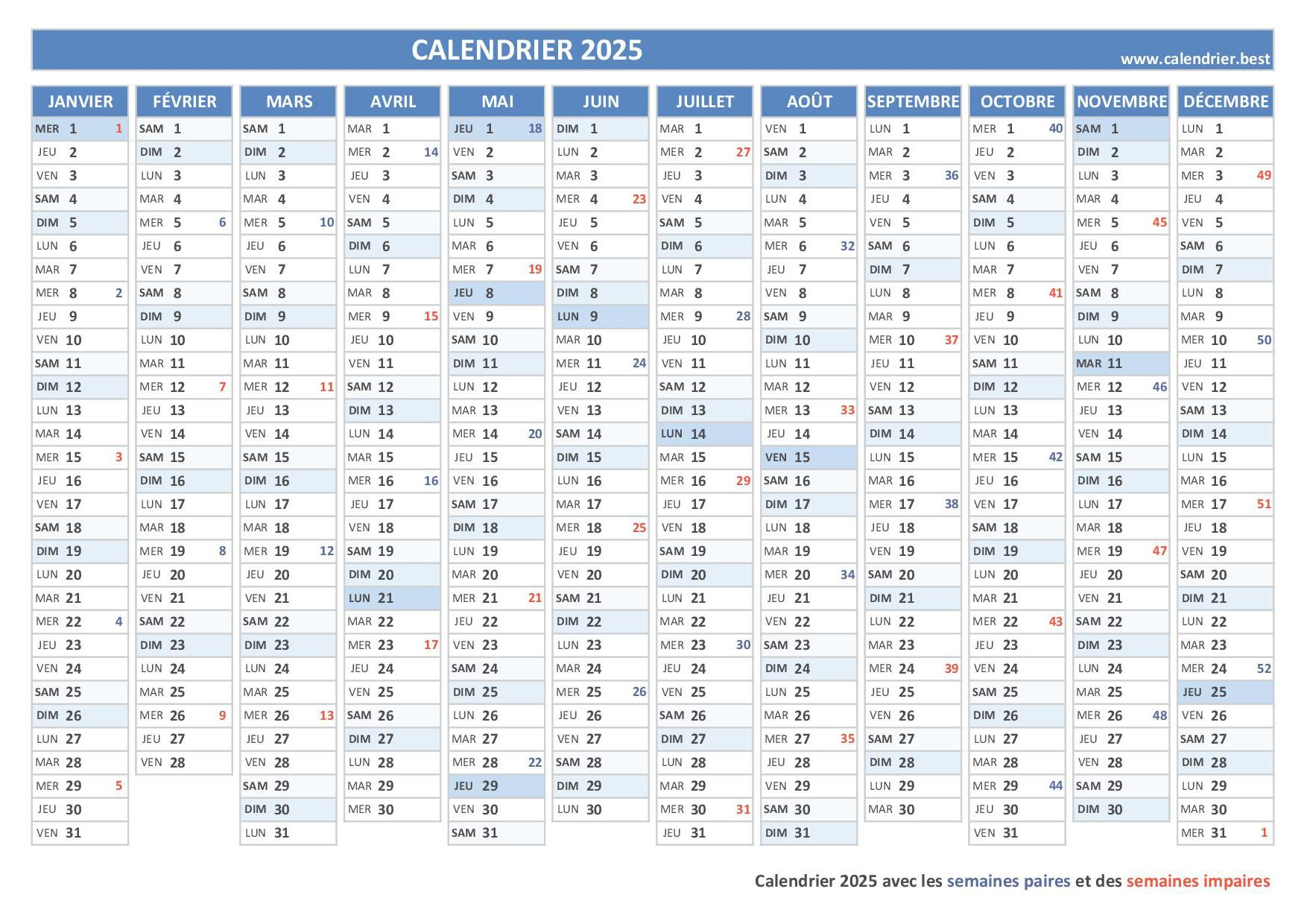 Semaine Paire Et Impaire 2025 -Calendrier.best | Calendrier 2024 2025 Semaine Paire Et Impaire