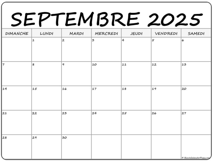 Calendrier Septembre 2025