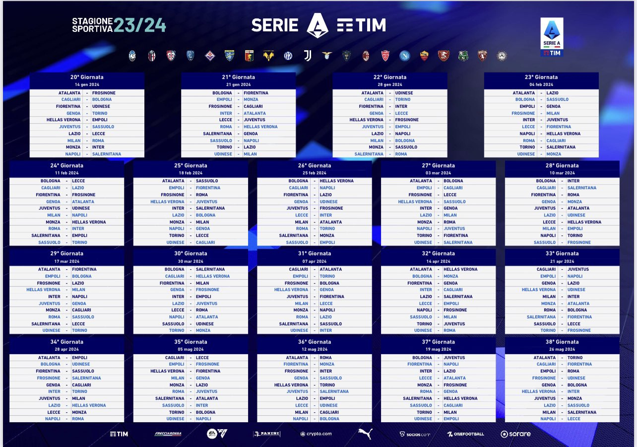 Serie A Fixtures Schedule 2023-24 In Full - Football Italia | Calendrier Serie A 2024 2025