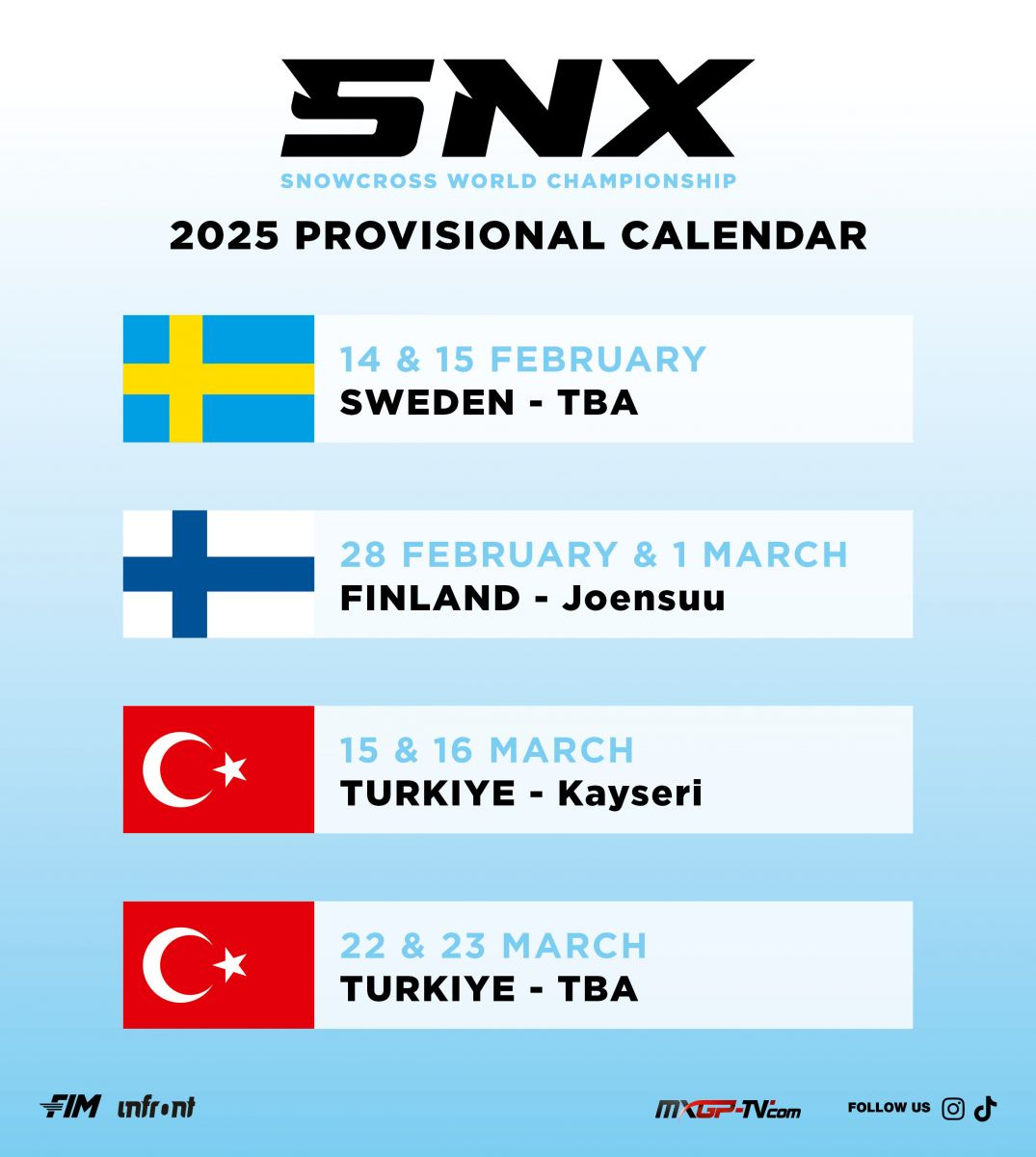 The 2025 Fim Snowcross World Championship: Provisional Calendar | Calendrier Mxgp 2025