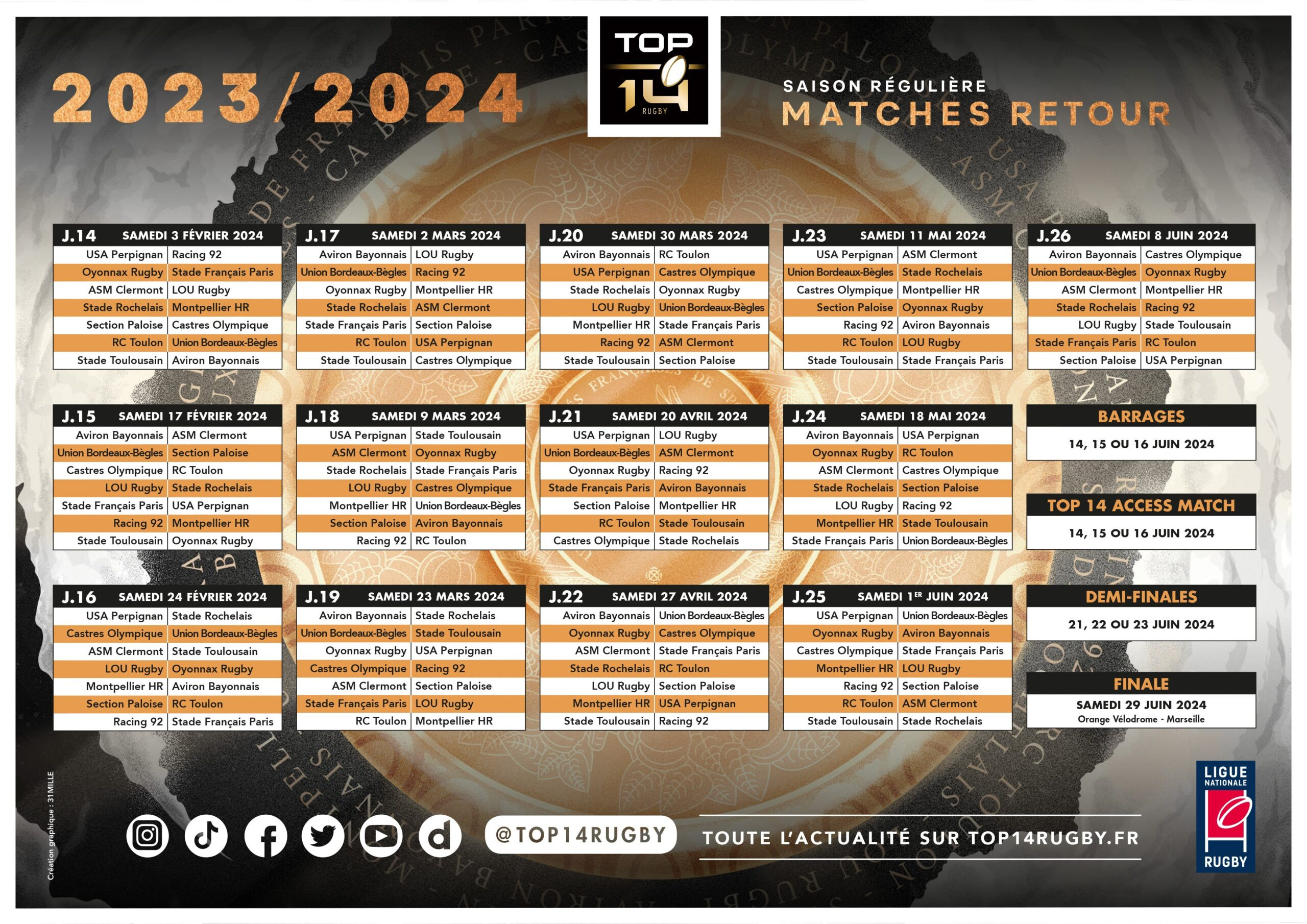 Top 14 : Le Calendrier De La Saison 2023-2024 | Calendrier Usap Top 14 2025