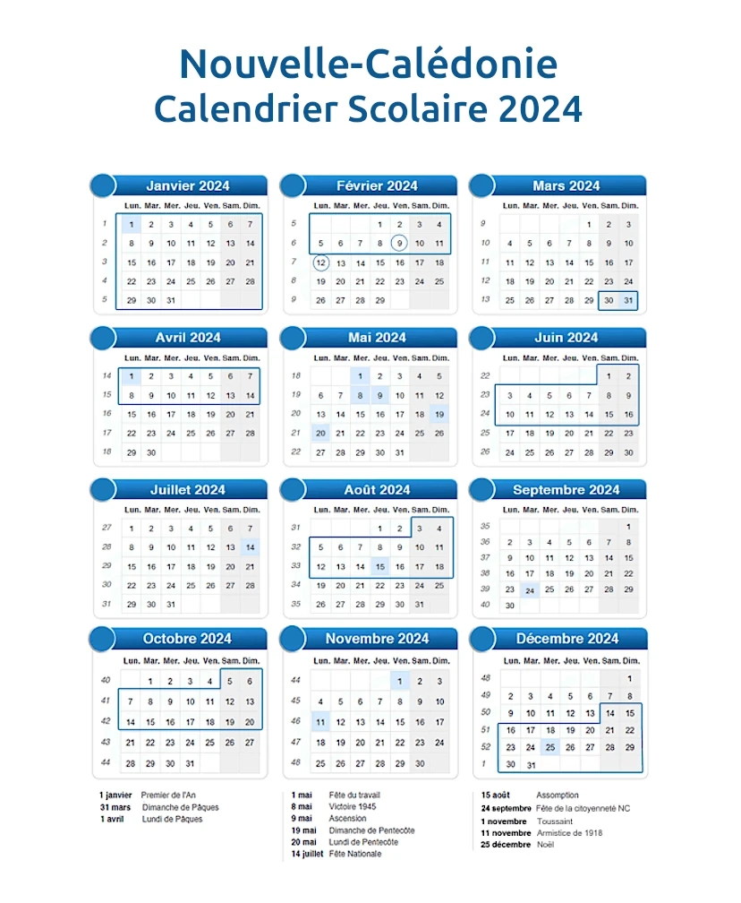 Vacances Nouvelle-Calédonie 2024-2025 : Calendriers Scolaires | Calendrier Scolaire 2025 Nc