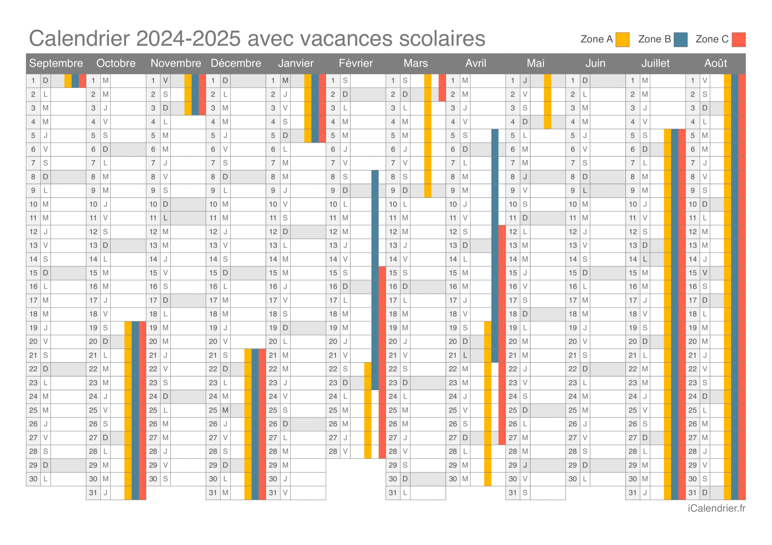 Vacances Scolaires 2024-2025 - Dates Et Calendrier | 2024 Calendrier 2025