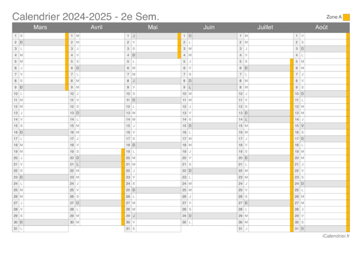 Calendrier 2024 2025 Imprimable