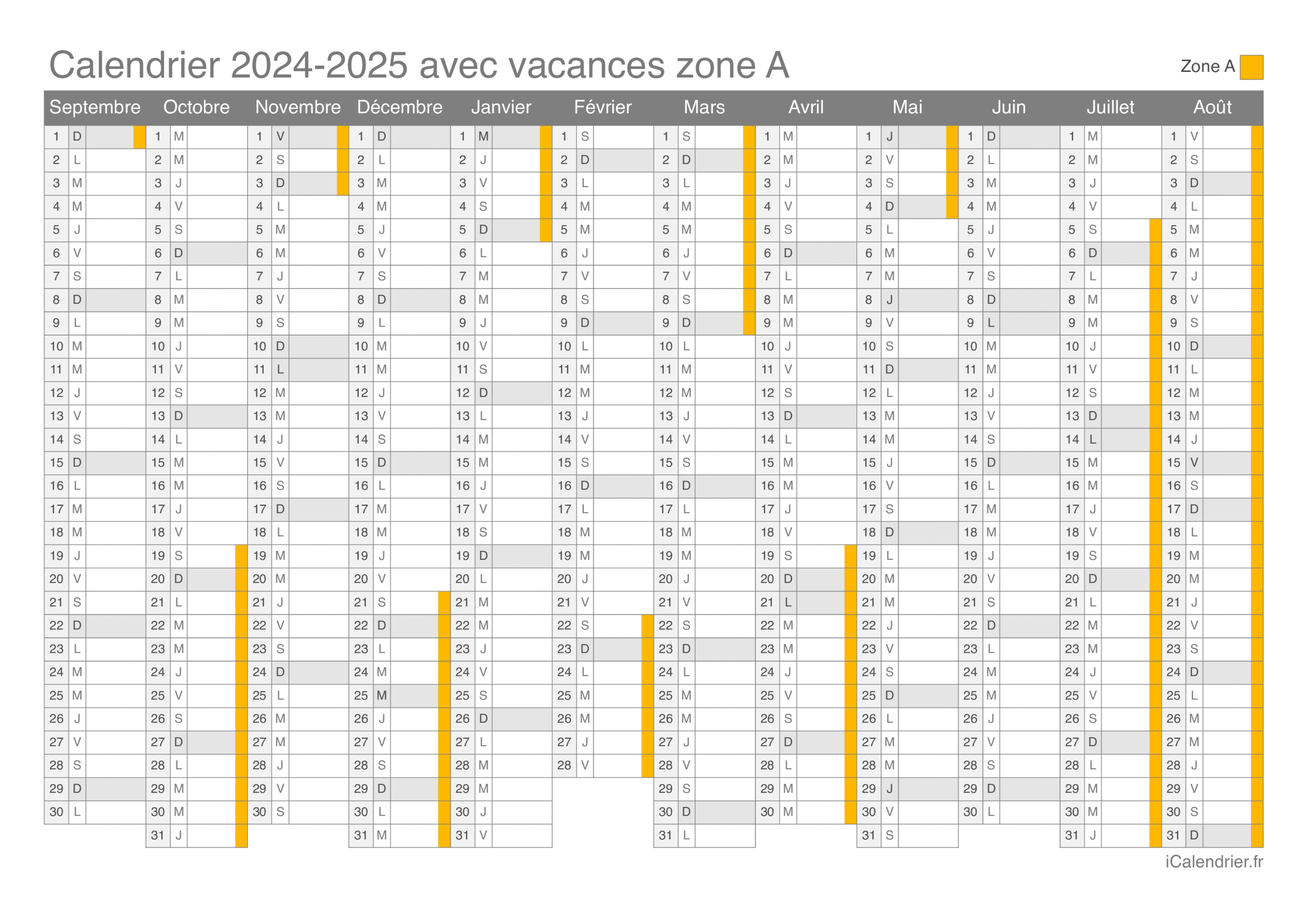 Vacances Scolaires 2024-2025 - Dates Et Calendrier | Calendrier 2024 2025 Zone A