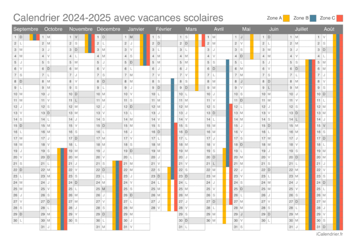 Calendrier 2024 Scolaire 2025 à Imprimer