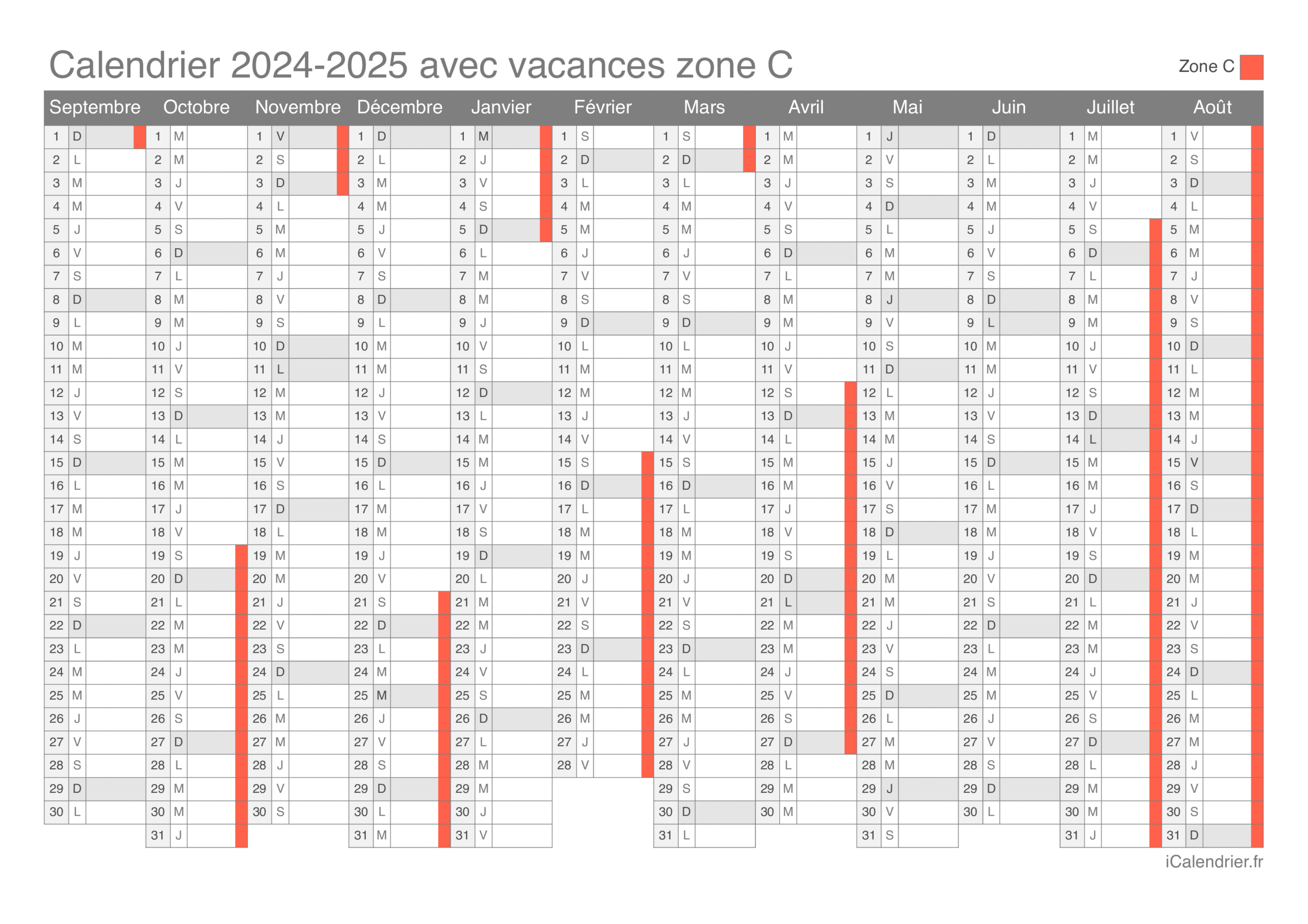 Vacances Scolaires 2024-2025 - Dates Et Calendrier | Calendrier Scolaire 2024 2025 Zone C