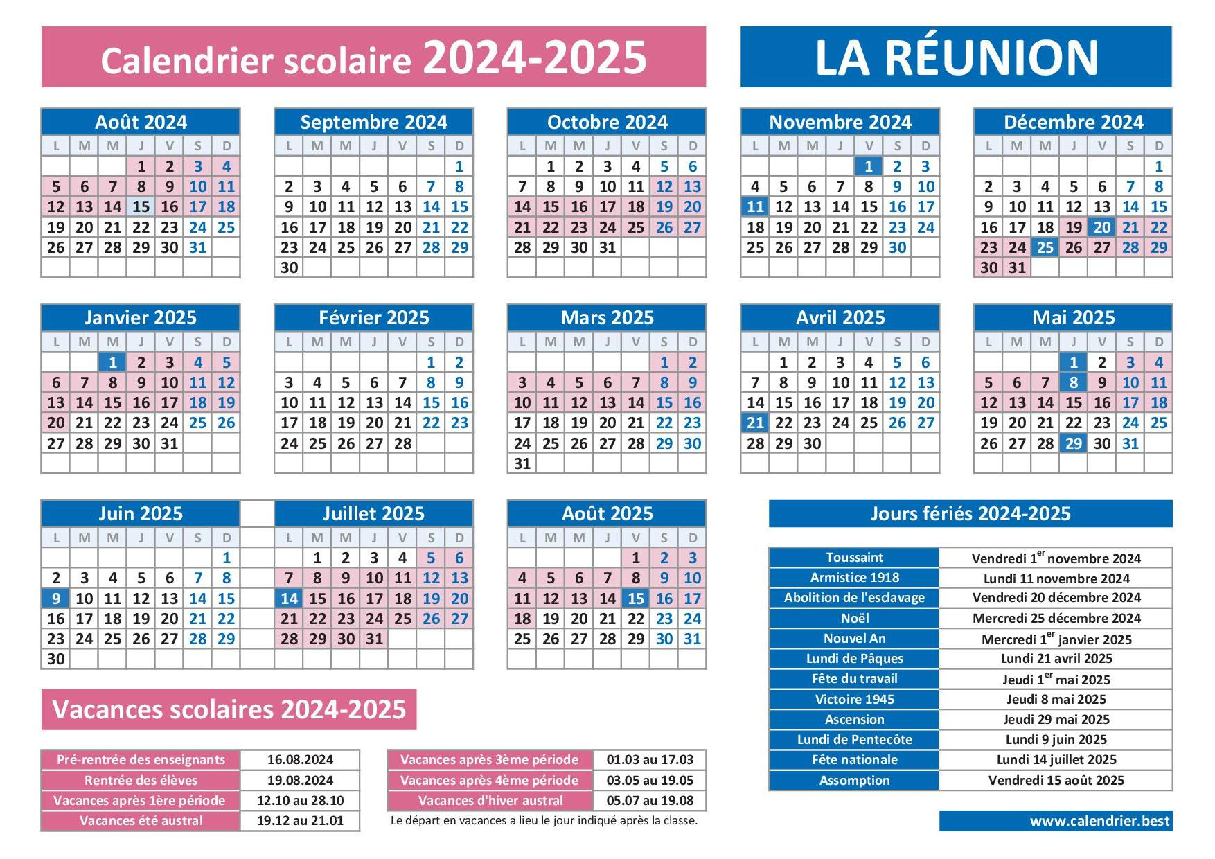 Vacances Scolaires 2024-2025 La Réunion : Calendrier Scolaire 2024 | Calendrier 2025 Réunion