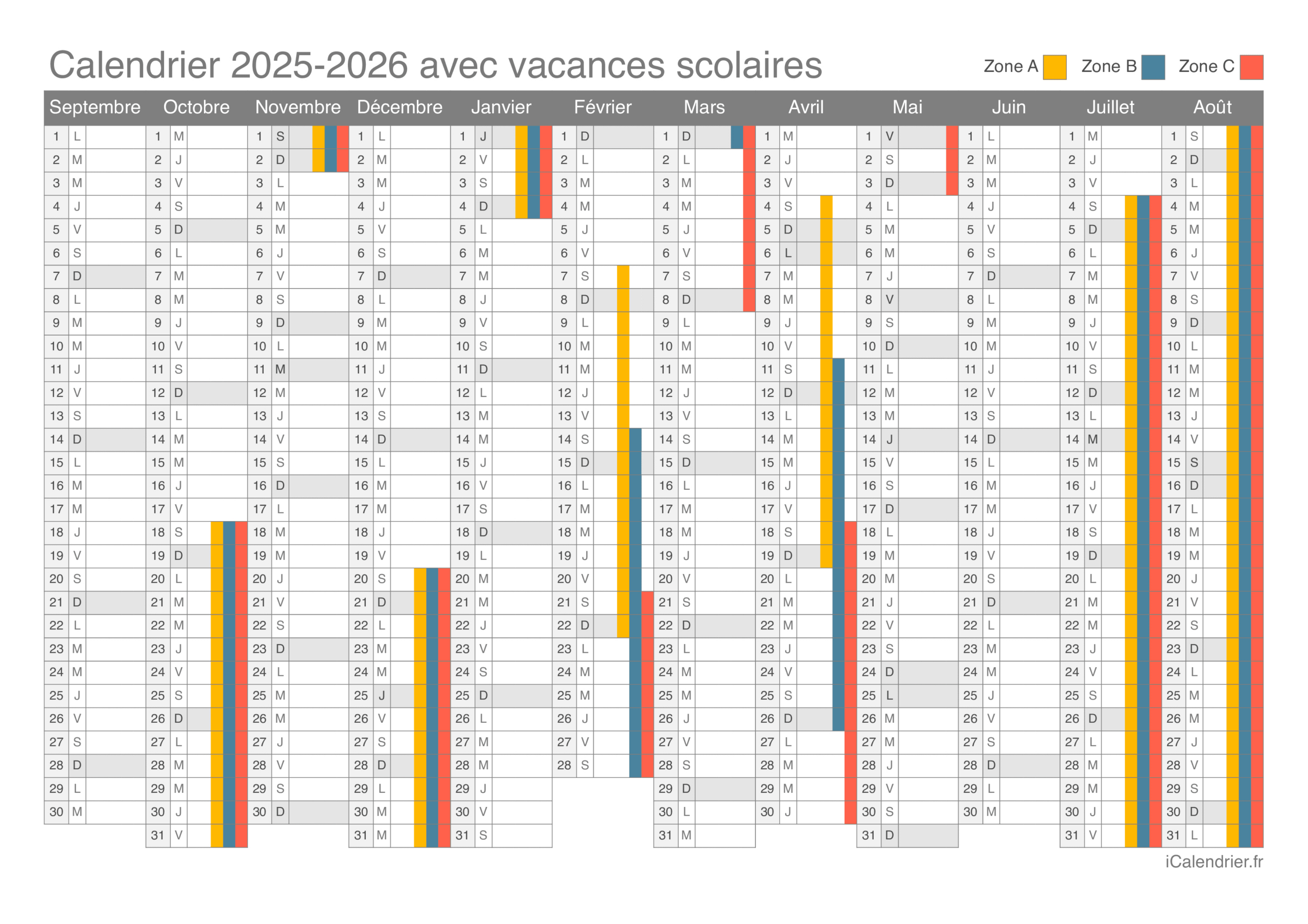 Vacances Scolaires 2025-2026 - Dates Et Calendrier | Calendrier 2025 2026