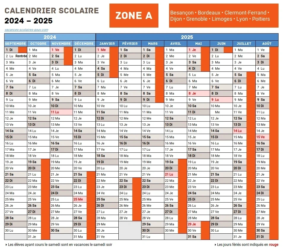 Vacances Scolaires Lyon • Calendrier 2024-2025 Officiel | Calendrier Vacances Scolaires 2025 Lyon