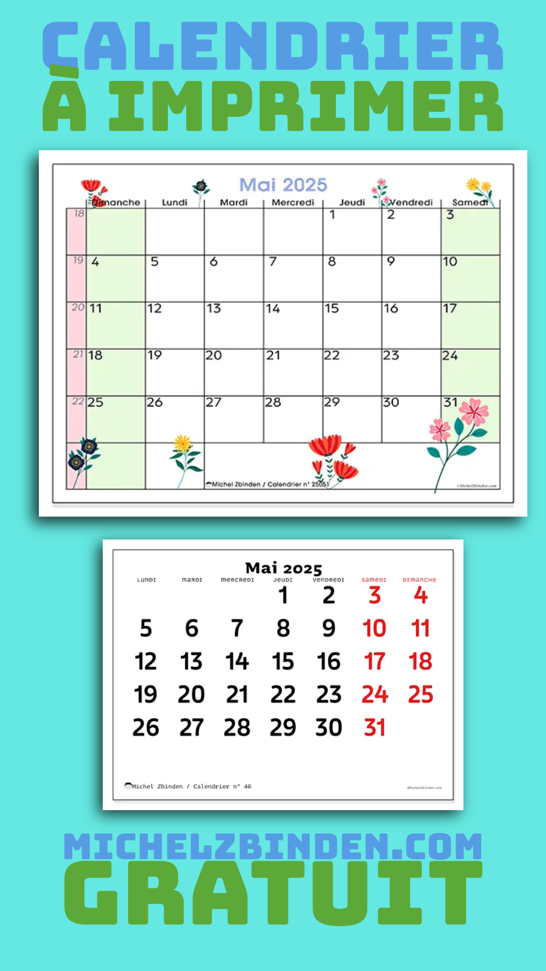 340 Idées De Calendriers À Imprimer (Fr) | Calendrier À Imprimer | Calendrier Janvier 2026 Michel Zbinden